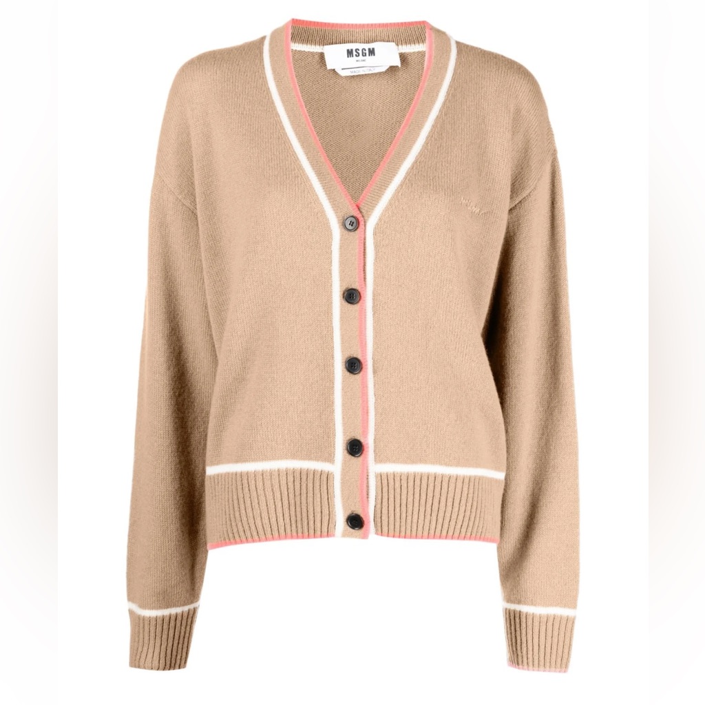 Msgm Tan And Cream Button-Up Cardigan